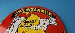 Vintage Michigan Milk Porcelain Gas Oil Service Station Dairy Pump Plate Sign