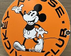 Vintage Mickey Mouse Club Porcelain Sign Gas Station Pump Motor Oil Service