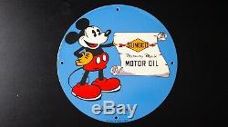 Vintage Mickey Mouse Disney Porcelain Sign Gas Oil Service Station Pump Plate Nr