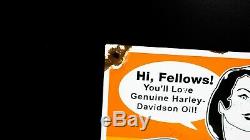 Vintage Miss Harley Davidson Porcelain Sign Gas Oil Pump Plate Service Station