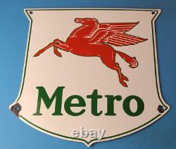 Vintage Mobil Gasoline Porcelain Gas Pump Service Station Metro Pegasus Sign