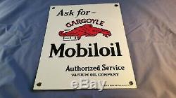 Vintage Mobil Gasoline Porcelain Gas Service Station Pump Plate Gargoyle Ad Sign