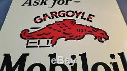 Vintage Mobil Gasoline Porcelain Gas Service Station Pump Plate Gargoyle Ad Sign