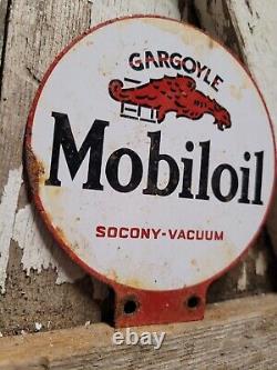 Vintage Mobil Lubester Sign Motor Oil Gas Station Service Pump Topper Mobiloil