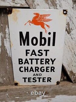 Vintage Mobil Porcelain Sign Gas Station Service Battery Charger Tester Car Oil