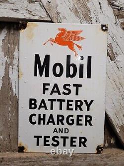 Vintage Mobil Porcelain Sign Gas Station Service Battery Charger Tester Car Oil