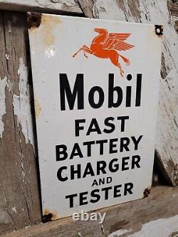 Vintage Mobil Porcelain Sign Gas Station Service Truck Battery Charger Tester