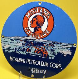 Vintage Mohawk Gasoline Porcelain Sign Gas Station Pump Plate Motor Oil Service