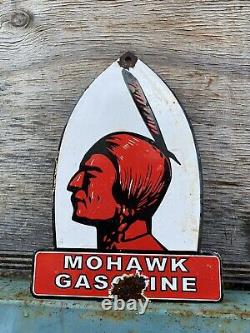Vintage Mohawk Gasoline Porcelain Sign Service Station Red Indian Lube Gas Oil