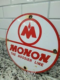 Vintage Monon Railroad Porcelain Train Sign Hoosier Rail Gas Station Oil Service