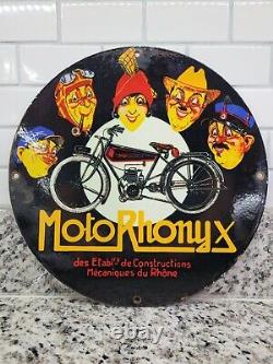 Vintage Moto Rhony Porcelain Sign Antique Motorcycle Gas Station Oil Service
