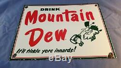 Vintage Mountain Dew Porcelain Gas Beverage Service Station Hillbilly Metal Sign