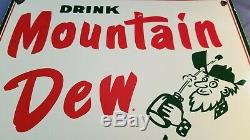 Vintage Mountain Dew Porcelain Gas Beverage Service Station Hillbilly Metal Sign
