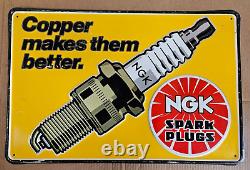 Vintage NGK Spark Plugs metal advertising Sign Service gas station Embossed