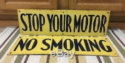 Vintage No Smoking Stop Your Motor Richfield Porcelain Sign Service Station Gas