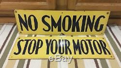 Vintage No Smoking Stop Your Motor Richfield Porcelain Sign Service Station Gas