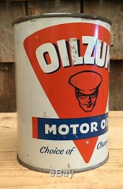 Vintage OILZUM Champion Motor Oil 1 Qt Tin Can Auto Gas Service Station Sign