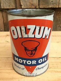 Vintage OILZUM Champion Motor Oil 1 Qt Tin Can Auto Gas Service Station Sign