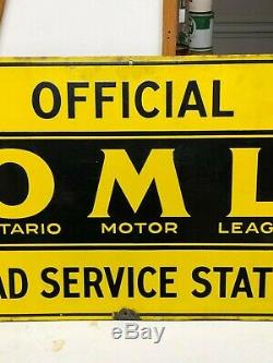Vintage ONTARIO MOTOR LEAGUE ROAD SERVICE STATION Flange Sign Gas Oil PORCELAIN