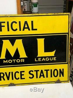 Vintage ONTARIO MOTOR LEAGUE ROAD SERVICE STATION Flange Sign Gas Oil PORCELAIN