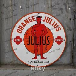 Vintage Orange Julius Drin Porcelain Service Gas Pump Station Man Cave Sign 12'