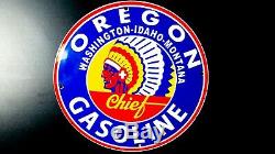 Vintage Oregon Chief Gasoline Porcelain Sign Gas Oil Service Station Pump Plate