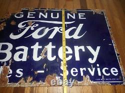 Vintage Original PORCELAIN FORD BATTERY SERVICE Gas Oil Station Advertising SIGN