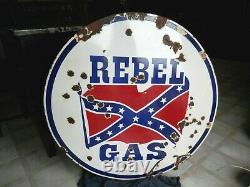 Vintage Original Rebel Gas Porcelain Service Station Sign 39 Rare