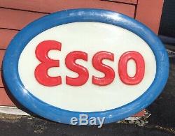 Vintage Oval Embossed Self Framed ESSO Motor Oil Gas Service Station Trade Sign