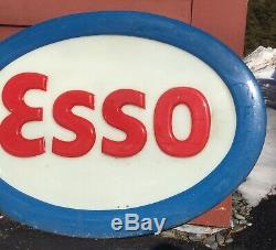 Vintage Oval Embossed Self Framed ESSO Motor Oil Gas Service Station Trade Sign