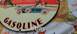 Vintage Pacific Highway Porcelain Gasoline Service Station Old Car Auto Sign