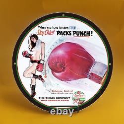 Vintage Packs Punch Texa Gasoline Porcelain Gas Service Station Pump Plate Sign