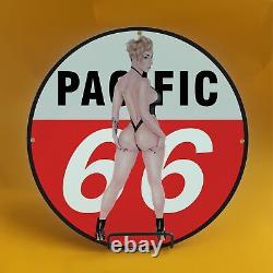 Vintage Paofic 66 Gasoline Porcelain Gas Service Station Auto Pump Plate Sign