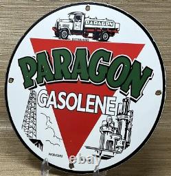 Vintage Paragon Gasoline Porcelain Sign Pump Plate Gas Station Oil Service