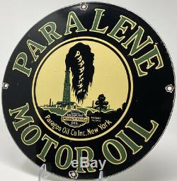 Vintage Paralene Motor Oil Porcelain Sign Gas Pump Plate Service Station Paragon