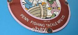Vintage Penn Fishing Reels Porcelain Gas Station Tackle Sales Service Lures Sign