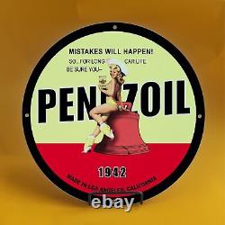 Vintage Pennzoil 1942 Gasoline Porcelain Gas Service Station Pump Plate Sign