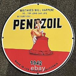 Vintage Pennzoil Porcelain Sign Gas Station Motor Oil Pump Plate Service Station