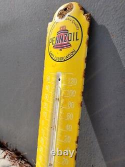 Vintage Pennzoil Thermometer Porcelain Sign Motor Oil Gas Station Store Service