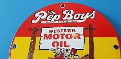 Vintage Pep Boys Motor Oil Porcelain Gas Motor Oil Service Station Pump Sign