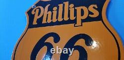 Vintage Phillips 66 Gasoline Porcelain Gas Motor Oil Service Station Shelf Sign