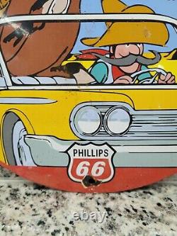 Vintage Phillips 66 Porcelain Sign Cowboy Rodeo Ranch Oil Gas Station Service