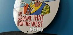 Vintage Phillips Gasoline Porcelain Gas Western Cowboy Service Station Pump Sign