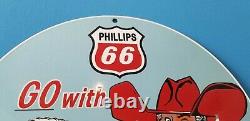 Vintage Phillips Gasoline Porcelain Gas Western Cowboy Service Station Pump Sign