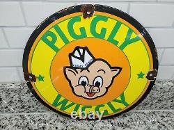 Vintage Piggly Wiggle Porcelain Sign Grocery Market Oil Gas Station Service Food