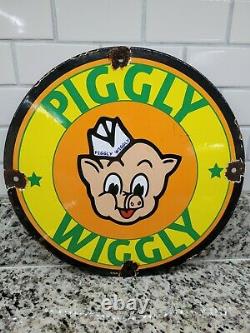 Vintage Piggly Wiggle Porcelain Sign Grocery Market Oil Gas Station Service Food