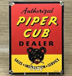 Vintage Piper Cub Porcelain Sign Gas Station Pump Plat Sales Service Instruction