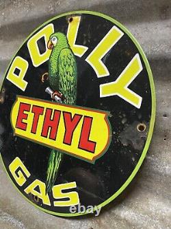 Vintage Polly Gasoline Porcelain Sign Gas Station Service Advertising Ethyl Pump