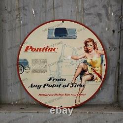 Vintage Pontiac Car Yellow Porcelain Service Gas Pump Station Man Cave Sign 12'