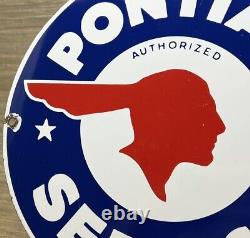 Vintage Pontiac Porcelain Dealership Sign Gas Station Service Motor Oil Auto